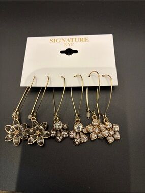 Signature Gold Floral Crystal Drop Earring Set